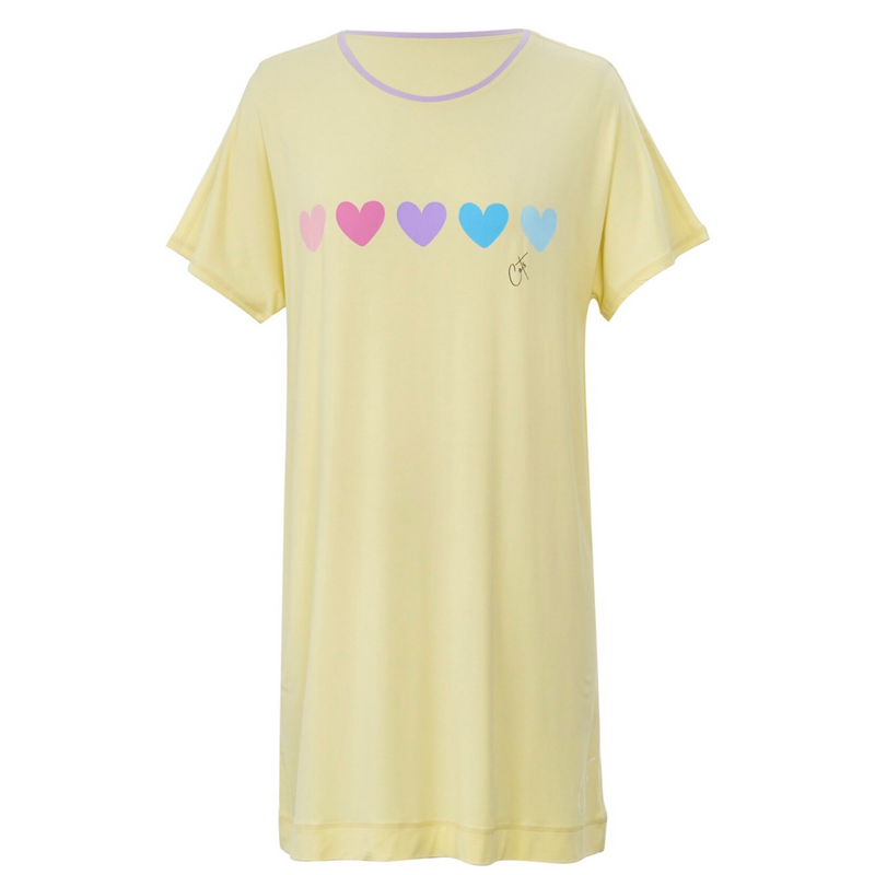 Product shot of lemon loveheart nightdress - nightdresses for women and kids - from Comfort on the Spectrum.