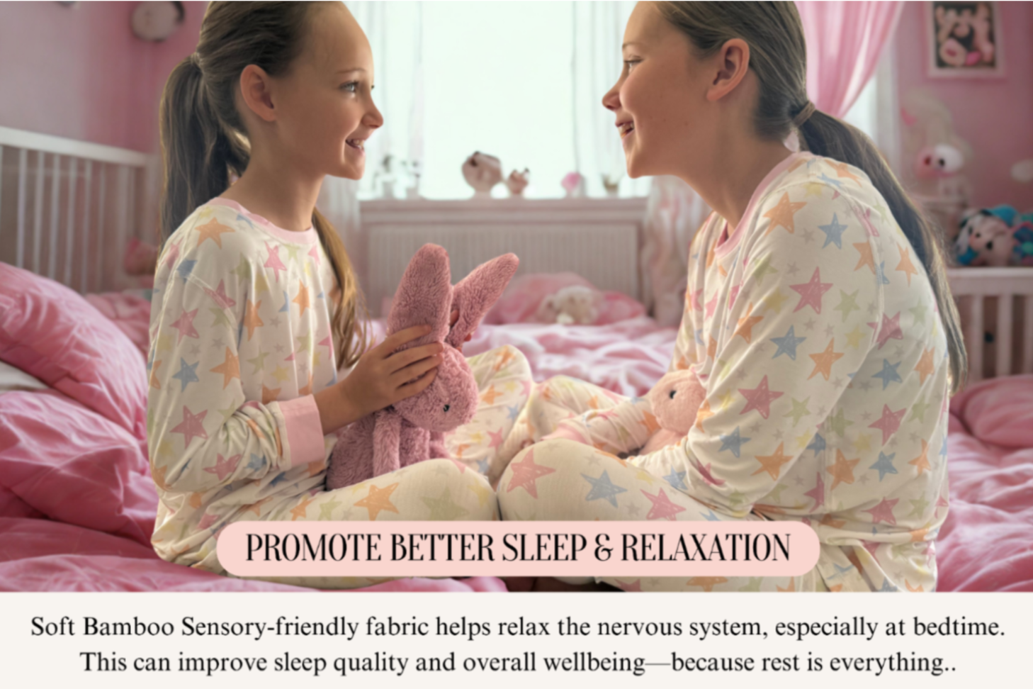 Child wearing sensory-friendly pajamas, cuddling a stuffed toy for comfort and relaxation.