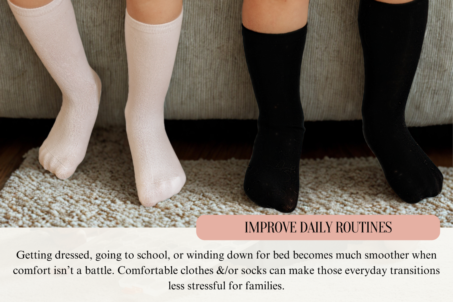 Close-up of soft, seamless sensory socks designed for kids with sensitivities.