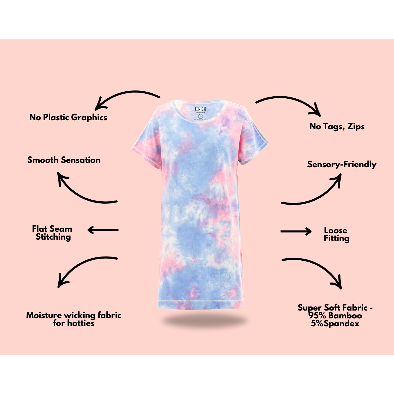 Adult Fairy Floss Nightdress from Comfort on the Spectrum with sensory features.