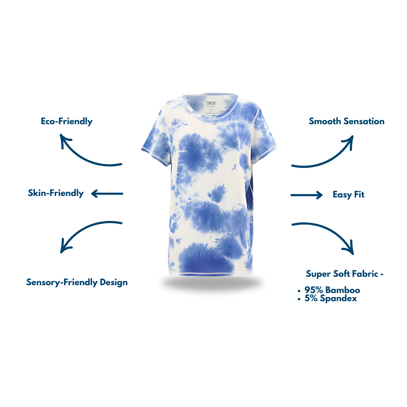 Adult Sea Breeze T-shirt -  bamboo t shirt- from Comfort on the Spectrum with attached Sensory features.