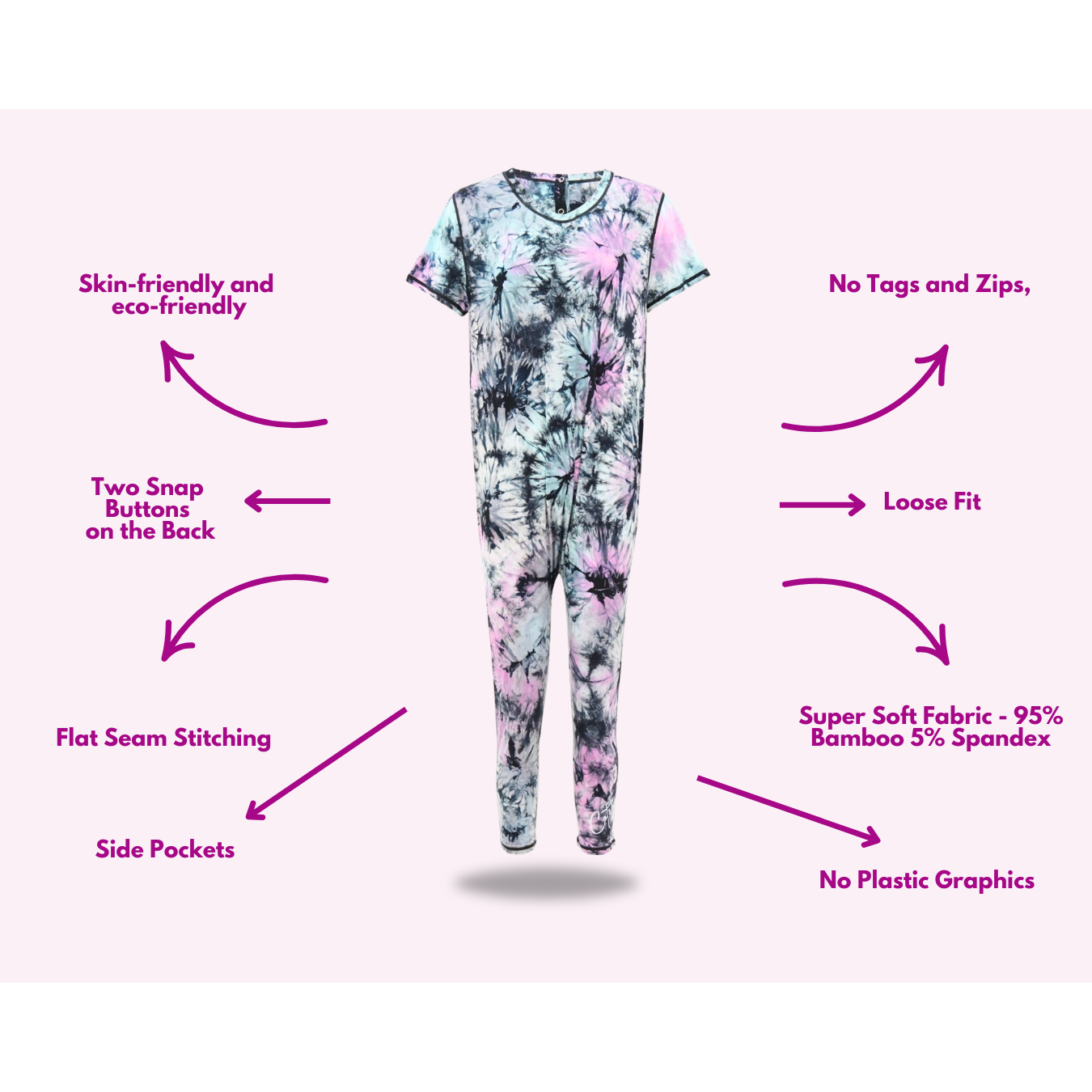 Kids Cosmic Splash Jumpsuit from Comfort on the Spectrum with sensory features.