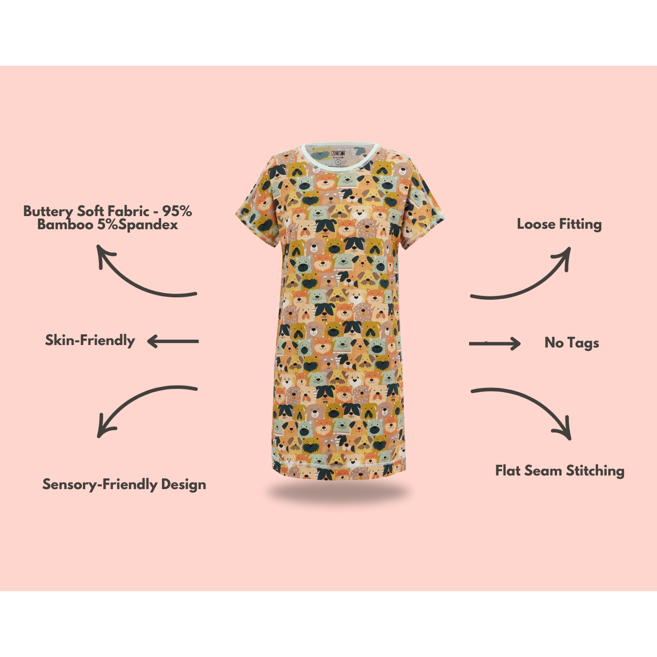Kids Nightdress from Comfort on the Spectrum with sensory features.