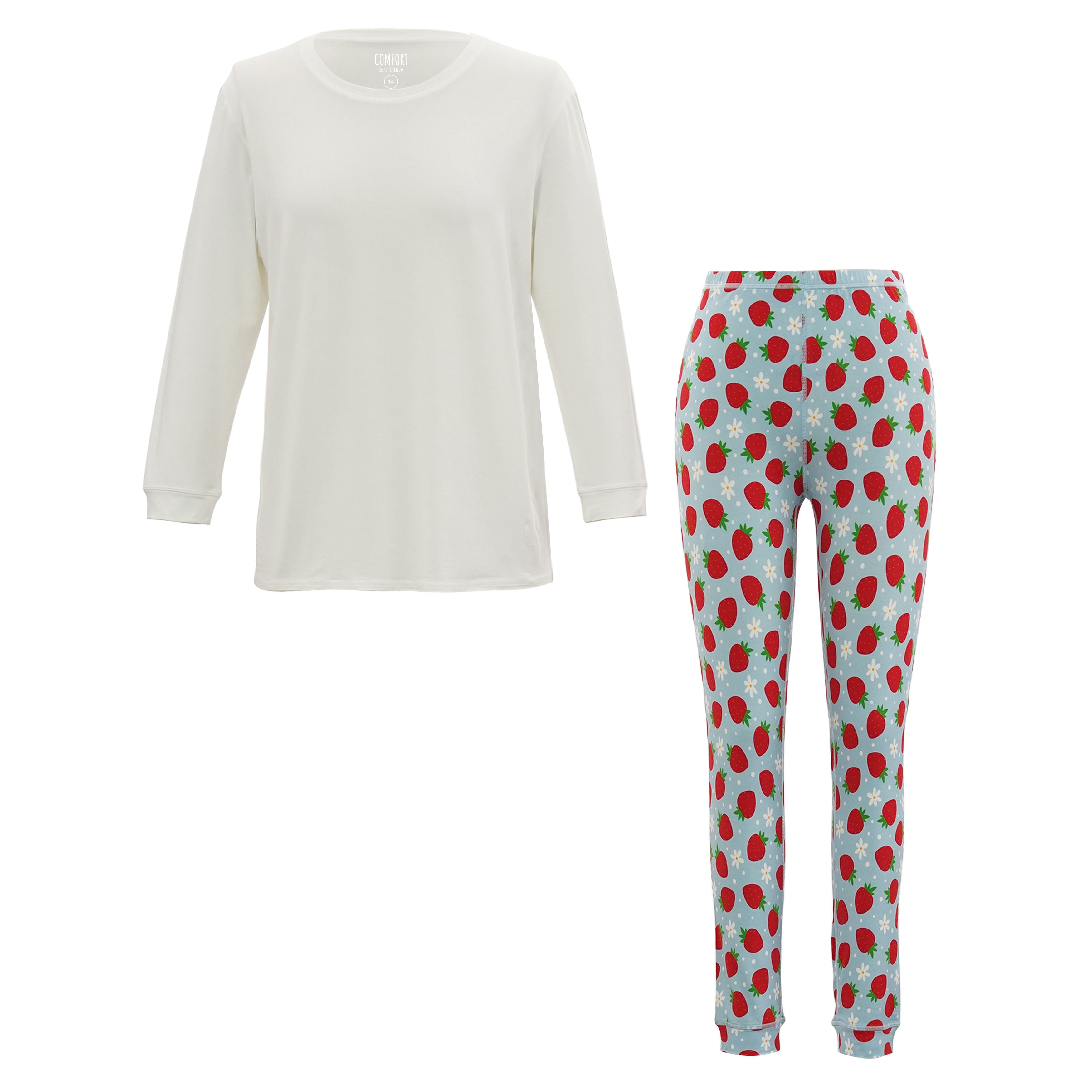 Product photo of Strawberries and Cream Long Set Pajamas for Teens & Kids from Comfort on the Spectrum .