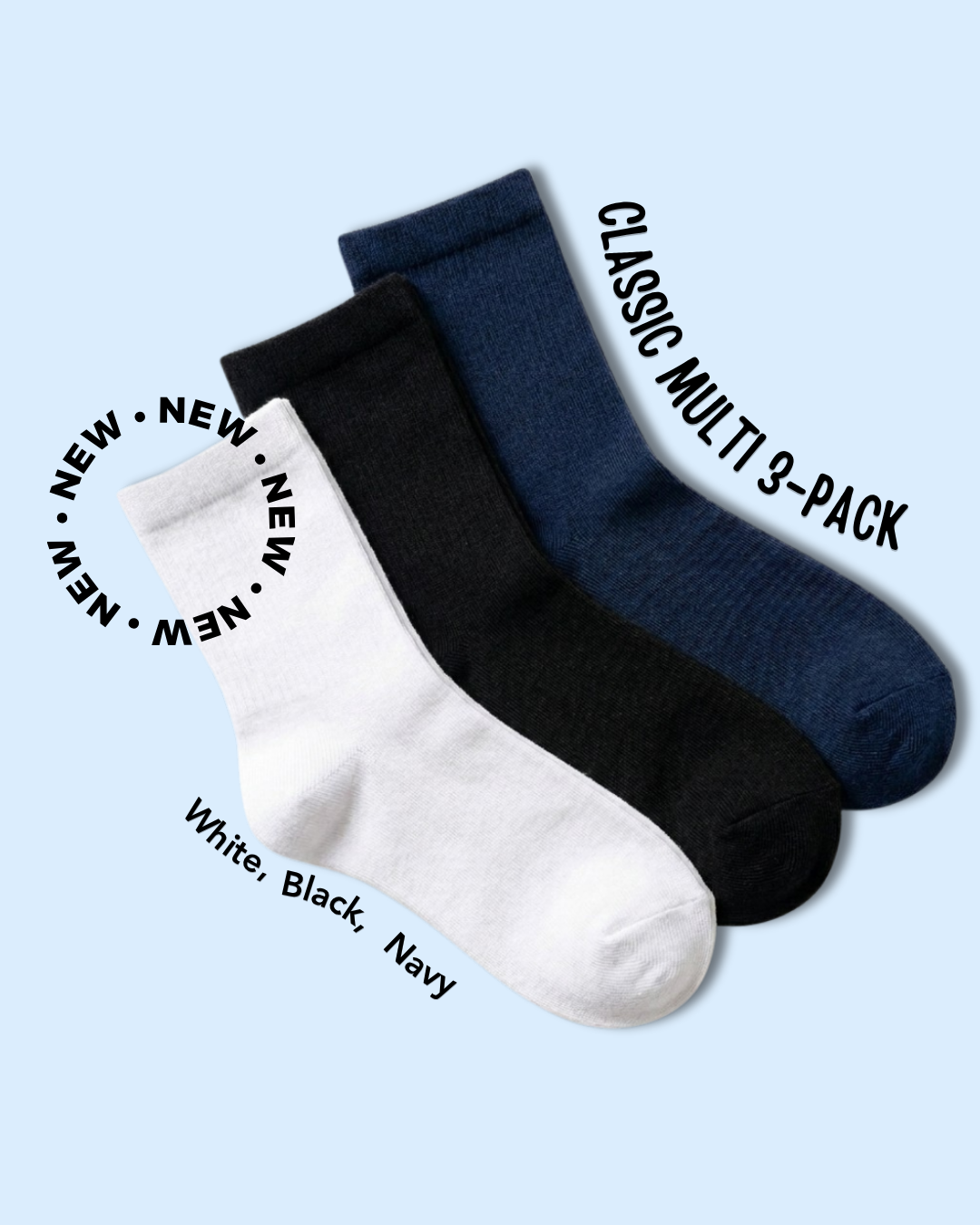 Kids Classic Soothe Step™ Sensory Socks - 3 Pack (Black, White, Navy)