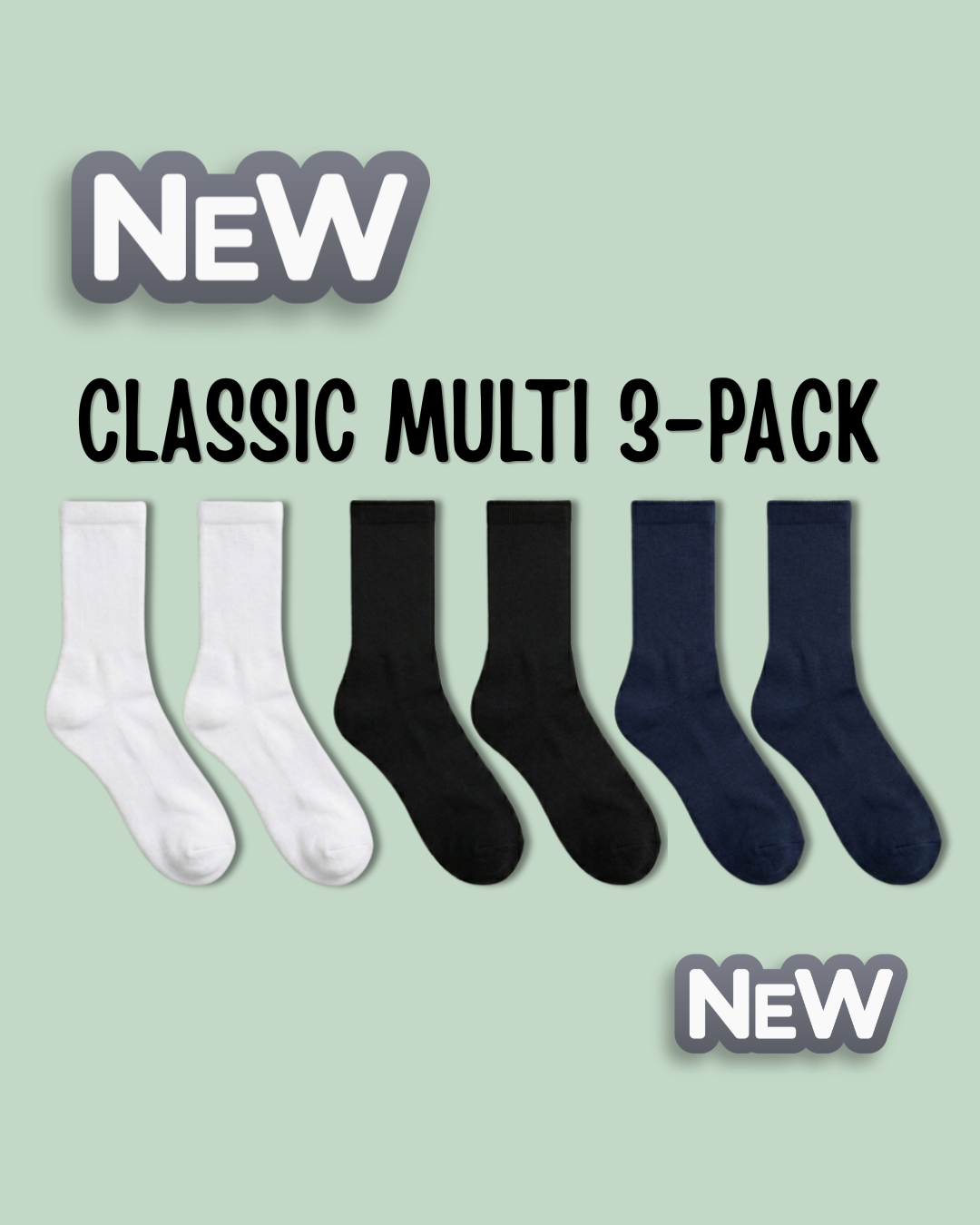 Kids Classic Soothe Step™ Sensory Socks - 3 Pack (Black, White, Navy)