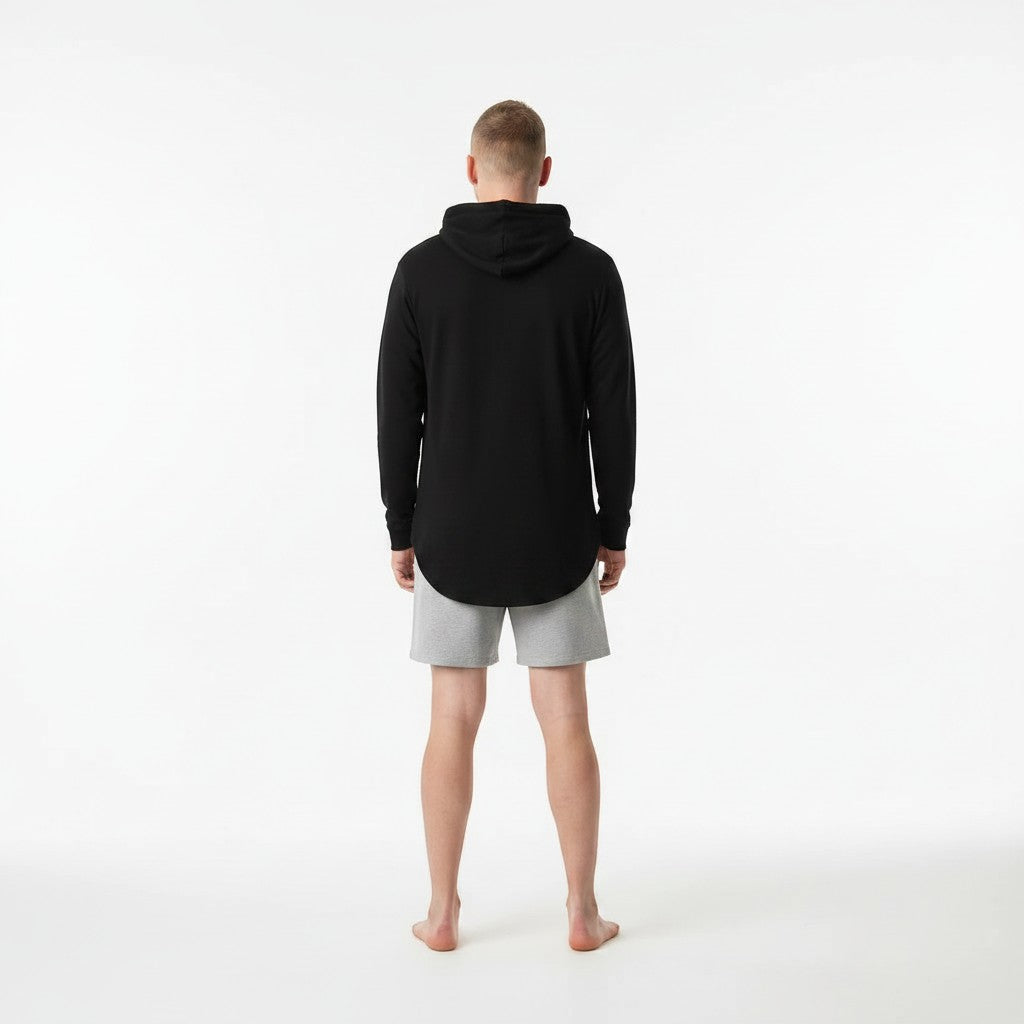 Comfort on the Spectrum Adult Sensory-Friendly Hoodie in black, made from bamboo-cotton blend with an oversized hood and pouch pocket.