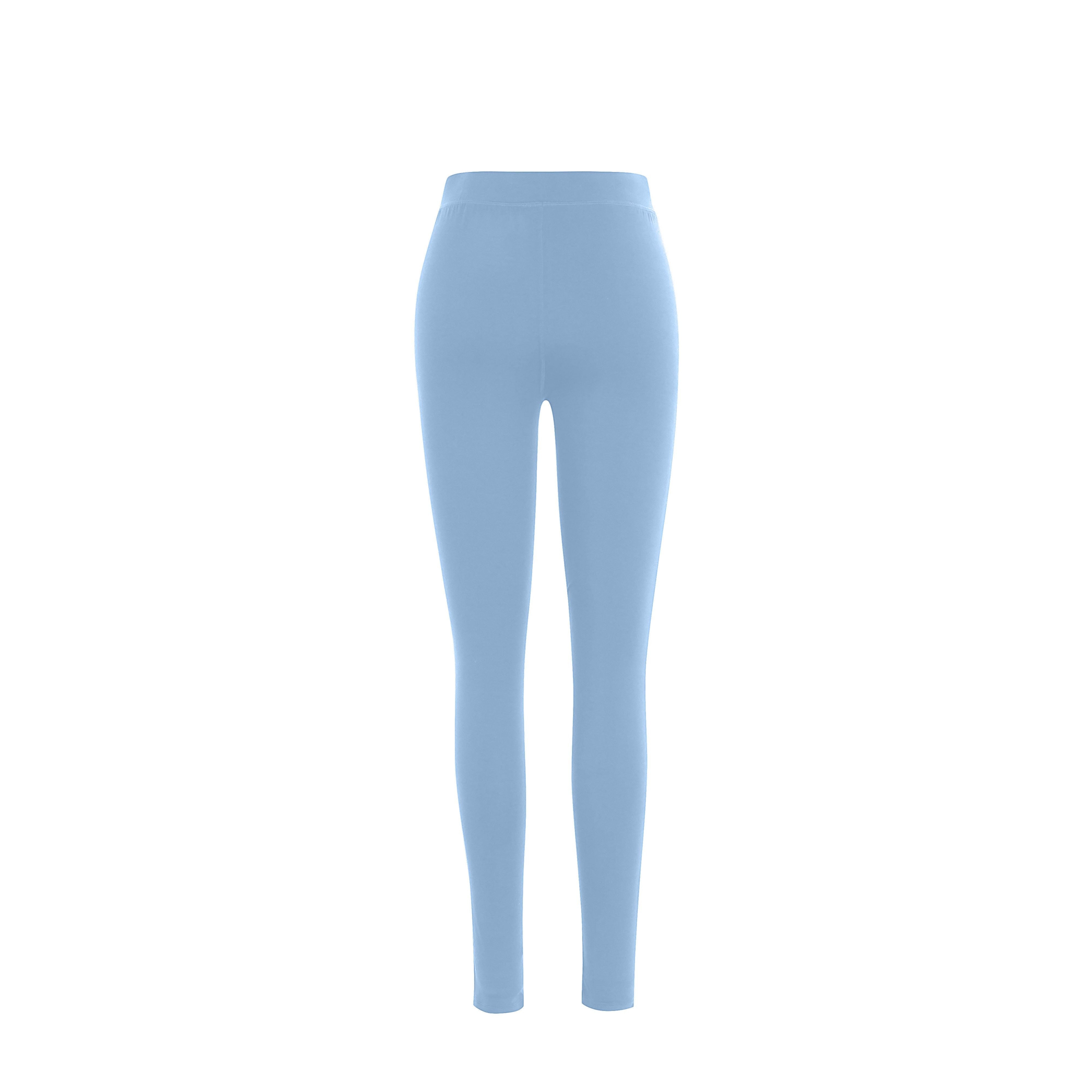 Comfort on the Spectrum light blue bamboo fabric kids leggings with flat seams and smooth waistband.