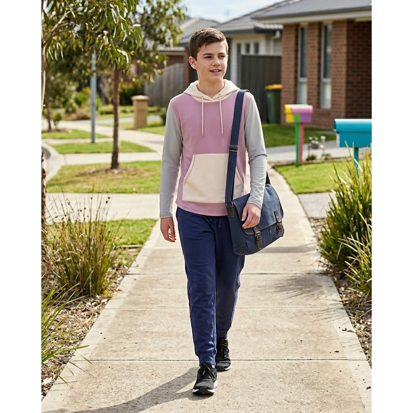 Comfort on the Spectrum navy blue kids tracksuit pants made from soft bamboo/cotton blend, with a comfortable waistband and flat seams.