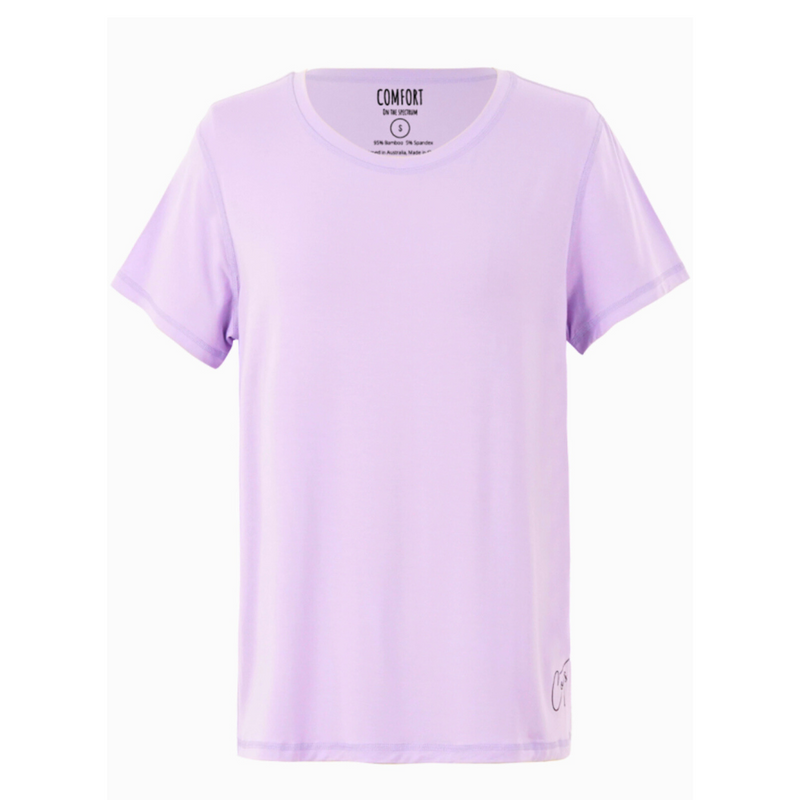 Product photo of lavender adult t shirt - the bamboo t shirt from Comfort on the Spectrum.