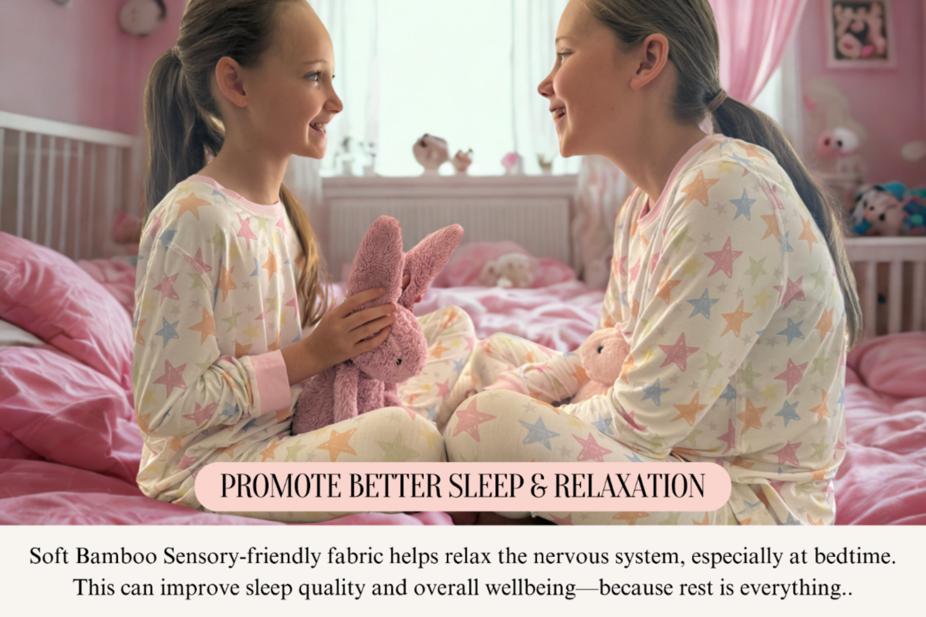 Child wearing sensory-friendly pajamas, cuddling a stuffed toy for comfort and relaxation.