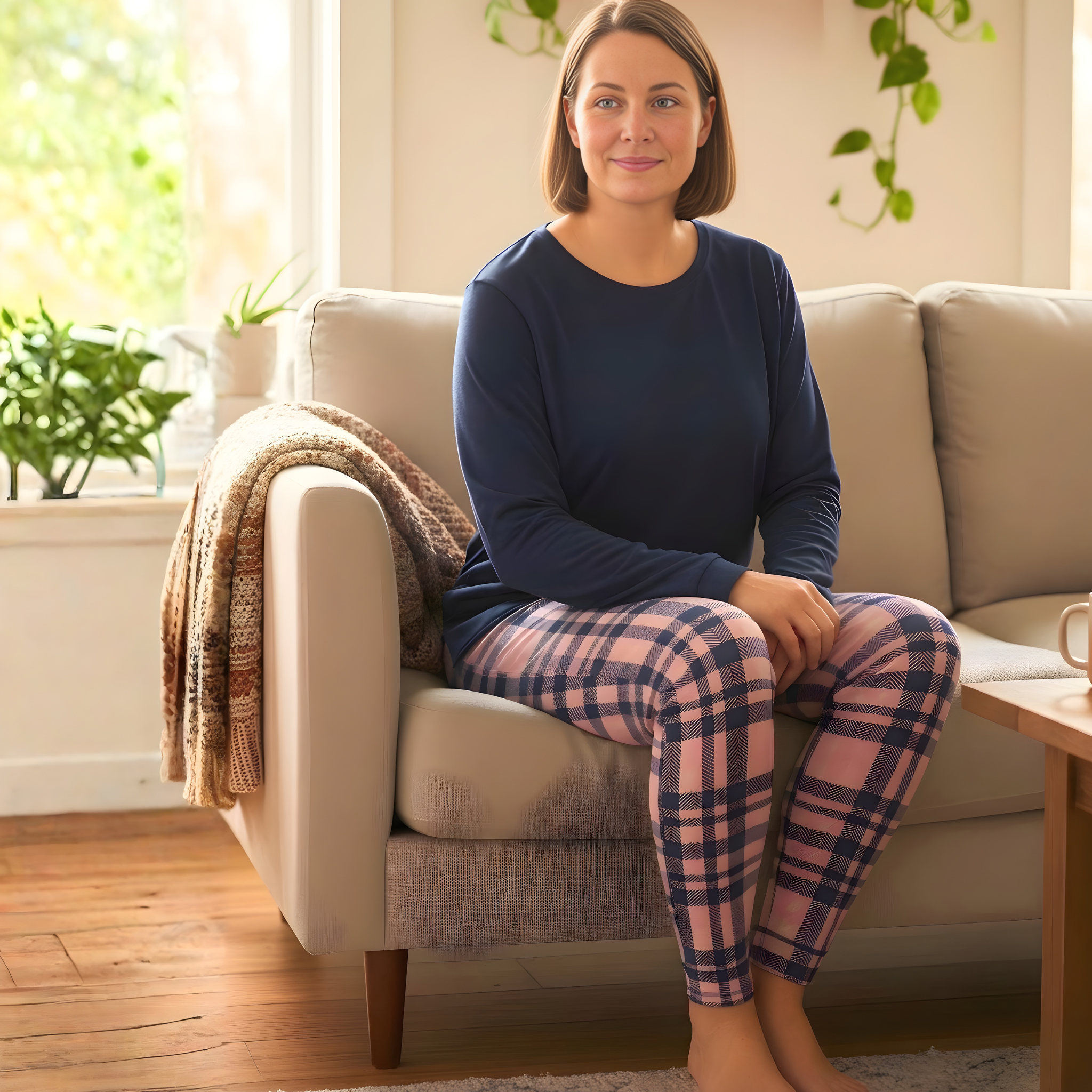 Adult Long Set - Peony Plaid