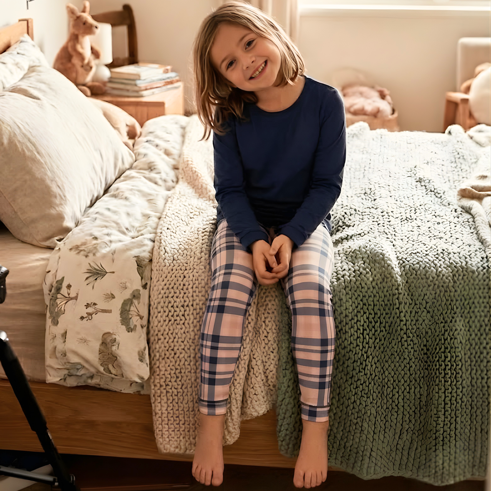Kids Long Set - Peony Plaid