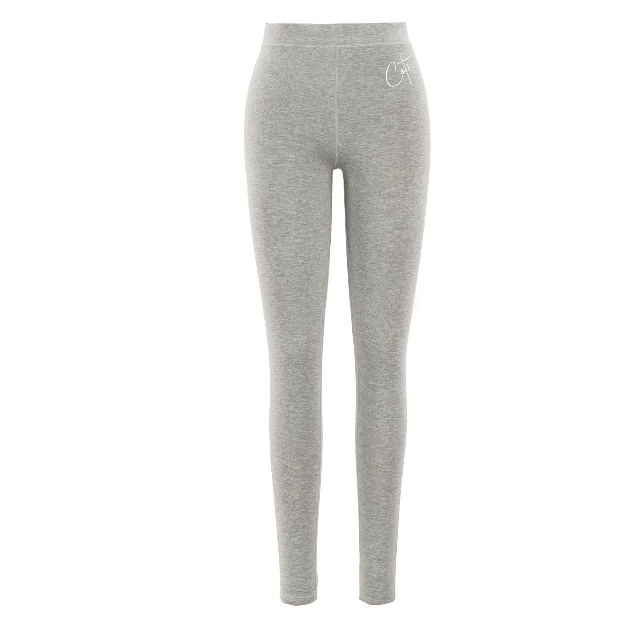 A product photo of grey marle sensory leggings from comfort on the spectrum.