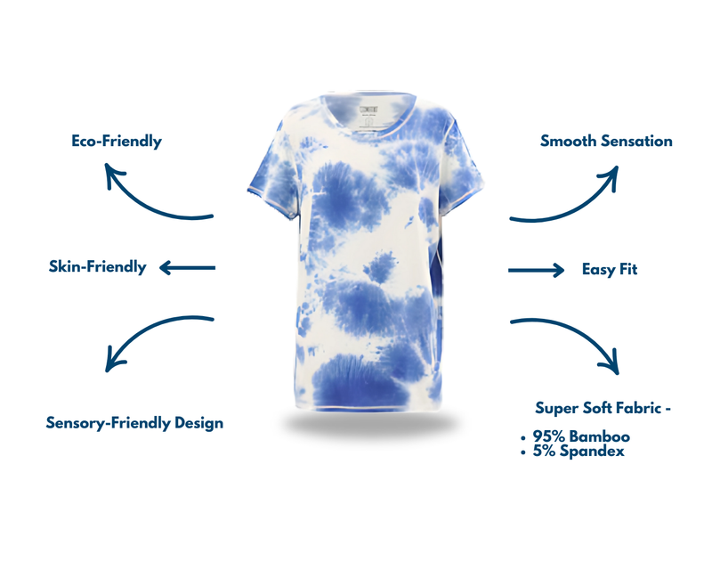 Adult Sea Breeze T-shirt -  bamboo t shirt- from Comfort on the Spectrum with attached Sensory features. 