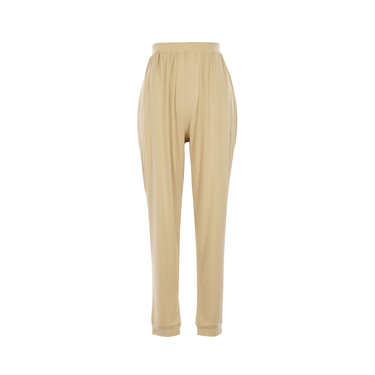 Oat lounge pants with an elastic waistband and ribbed cuffs, sensory friendly pajamas for adults