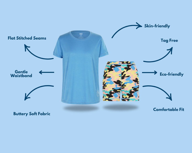 Kids Camo Chill Short Set from Comfort on the Spectrum with attached Sensory features. 