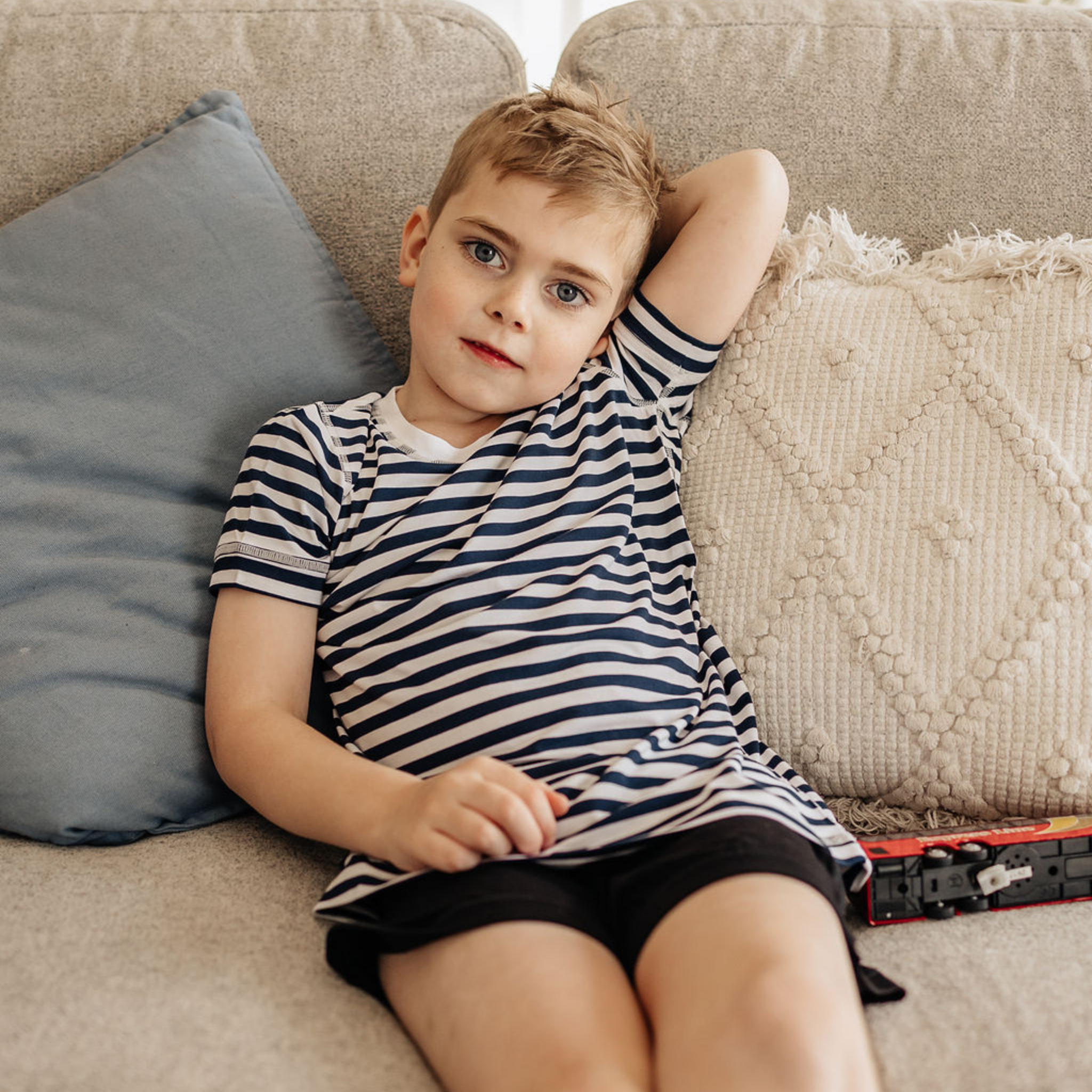 Sensory-friendly t-shirt for kids made from eco-friendly bamboo fabric.