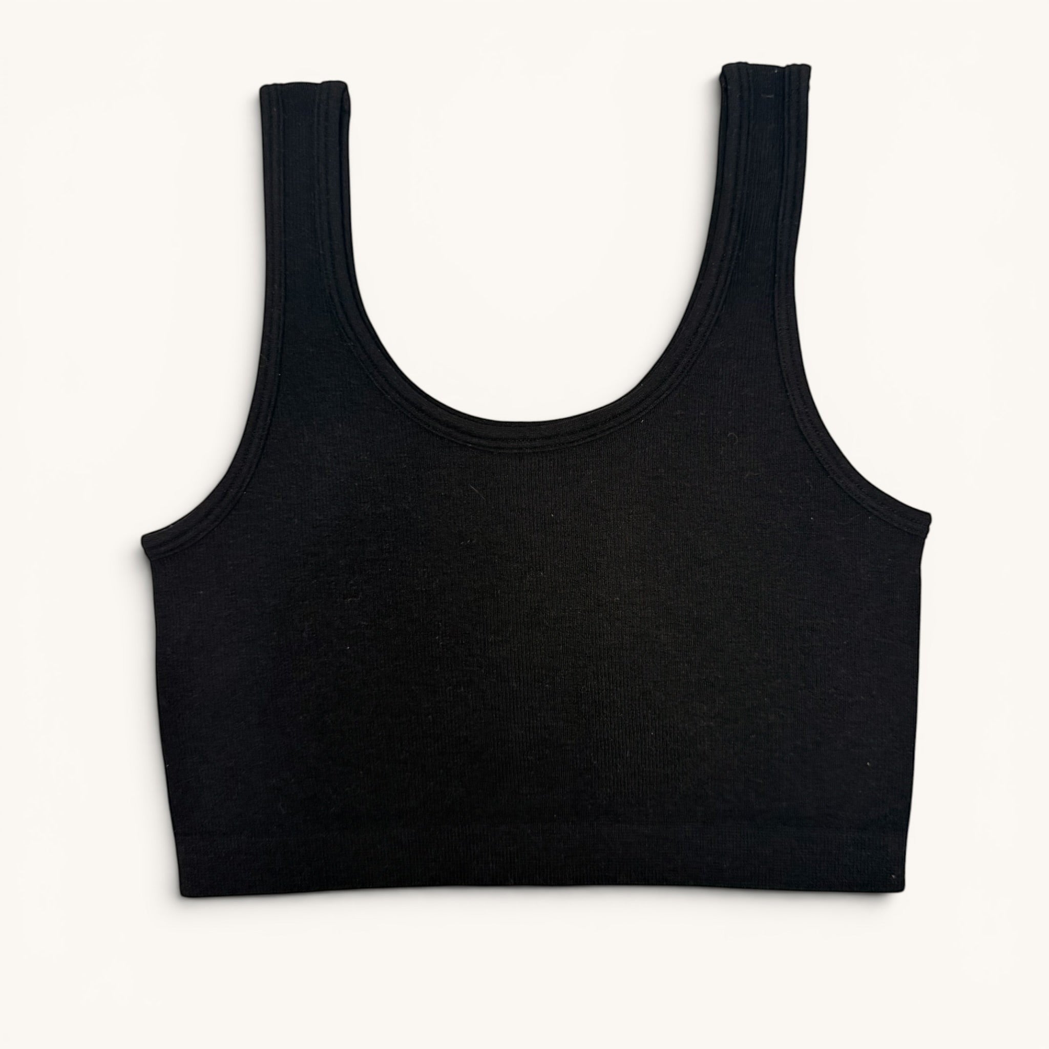 Comfort on the Spectrum black seamless crop top made from soft, breathable Lenzing™ Modal fabric for sensitive skin.