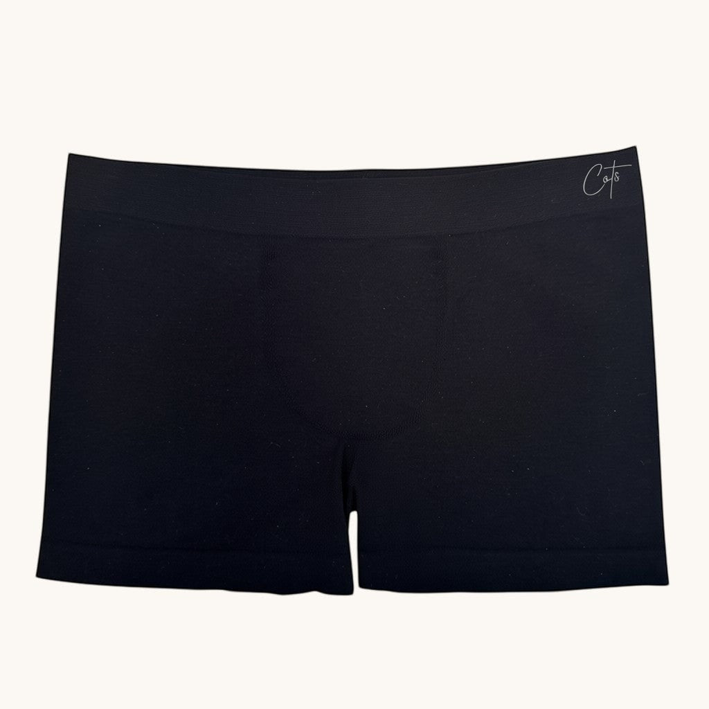 Comfort on the Spectrum black seamless boxer briefs made from soft Lenzing Modal fabric, designed for sensory-friendly wear.