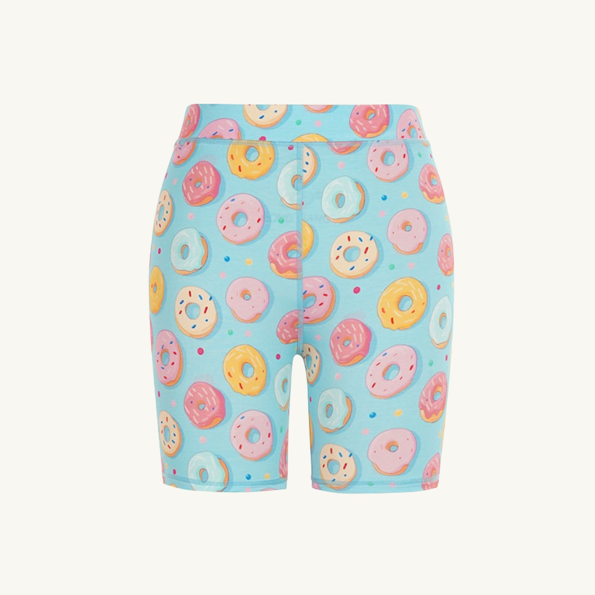 Comfort on the Spectrum kids snug shorts in blue with a donut party print. Made from a bamboo blend.