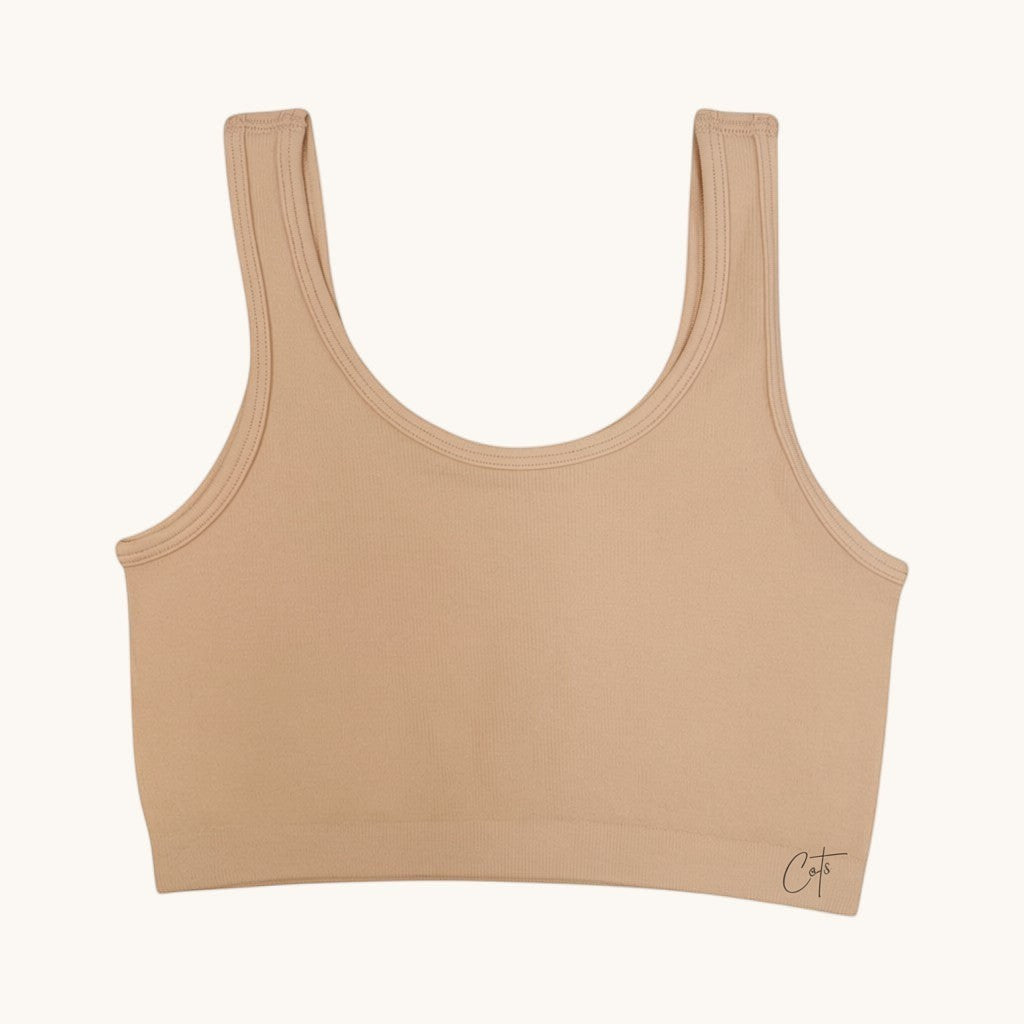 Comfort on the Spectrum Kids SkinSense™ Seamless Crop Top in Nude, made from soft Lenzing™ Modal fabric for sensitive skin.