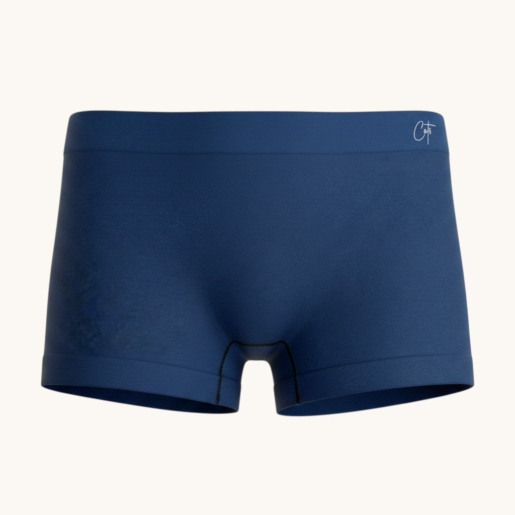 Comfort on the Spectrum Kids SkinSense™ seamless shorty briefs in navy blue Lenzing™ Modal fabric with extra coverage.