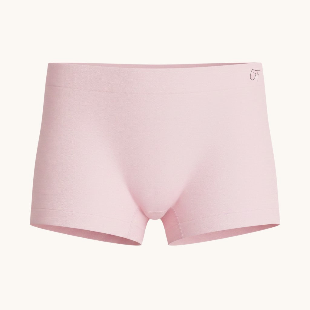 Comfort on the Spectrum Kids SkinSense™ seamless shorty briefs in light pink, made from soft, breathable Lenzing™ Modal fabric.