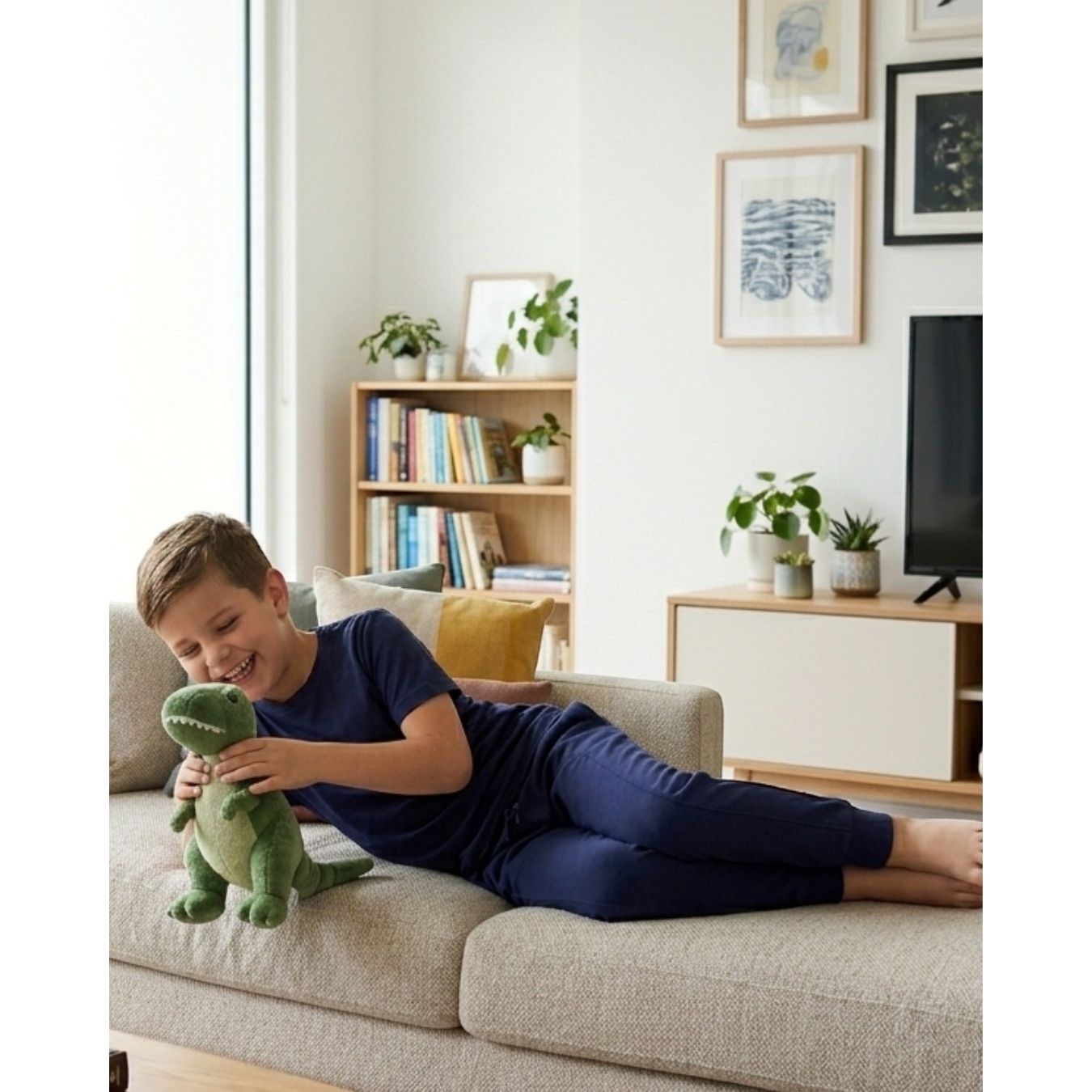 Comfort on the Spectrum navy blue bamboo/cotton blend tracksuit pants for kids, featuring a comfortable waistband and flat seams.