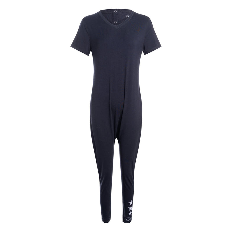 Full shot photo of adult onesie pajamas - midnight jumpsuit from Comfort on the Spectrum.